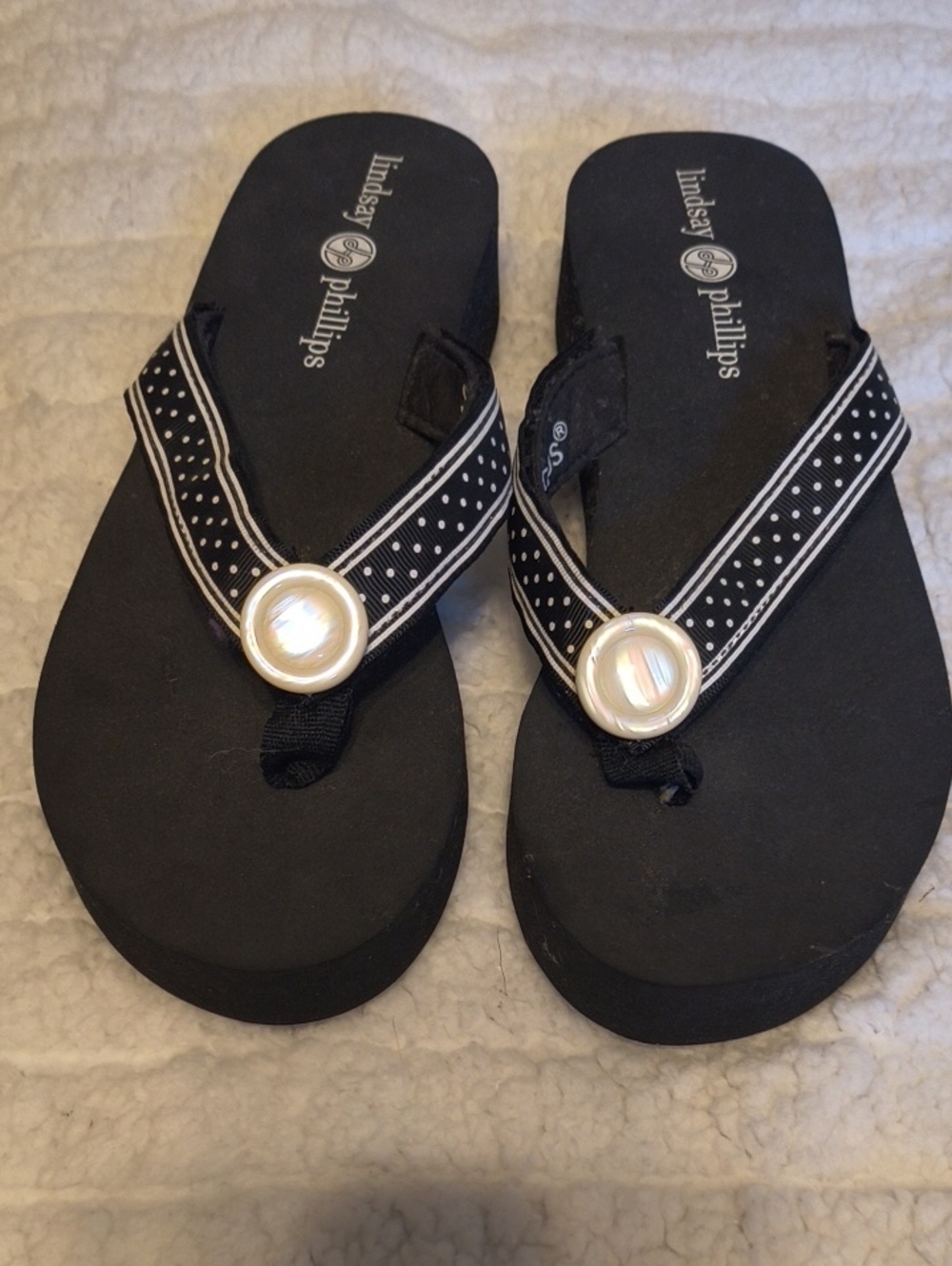 lindsay phillips Black Polka Dot Pearl-Accent Flip Flops